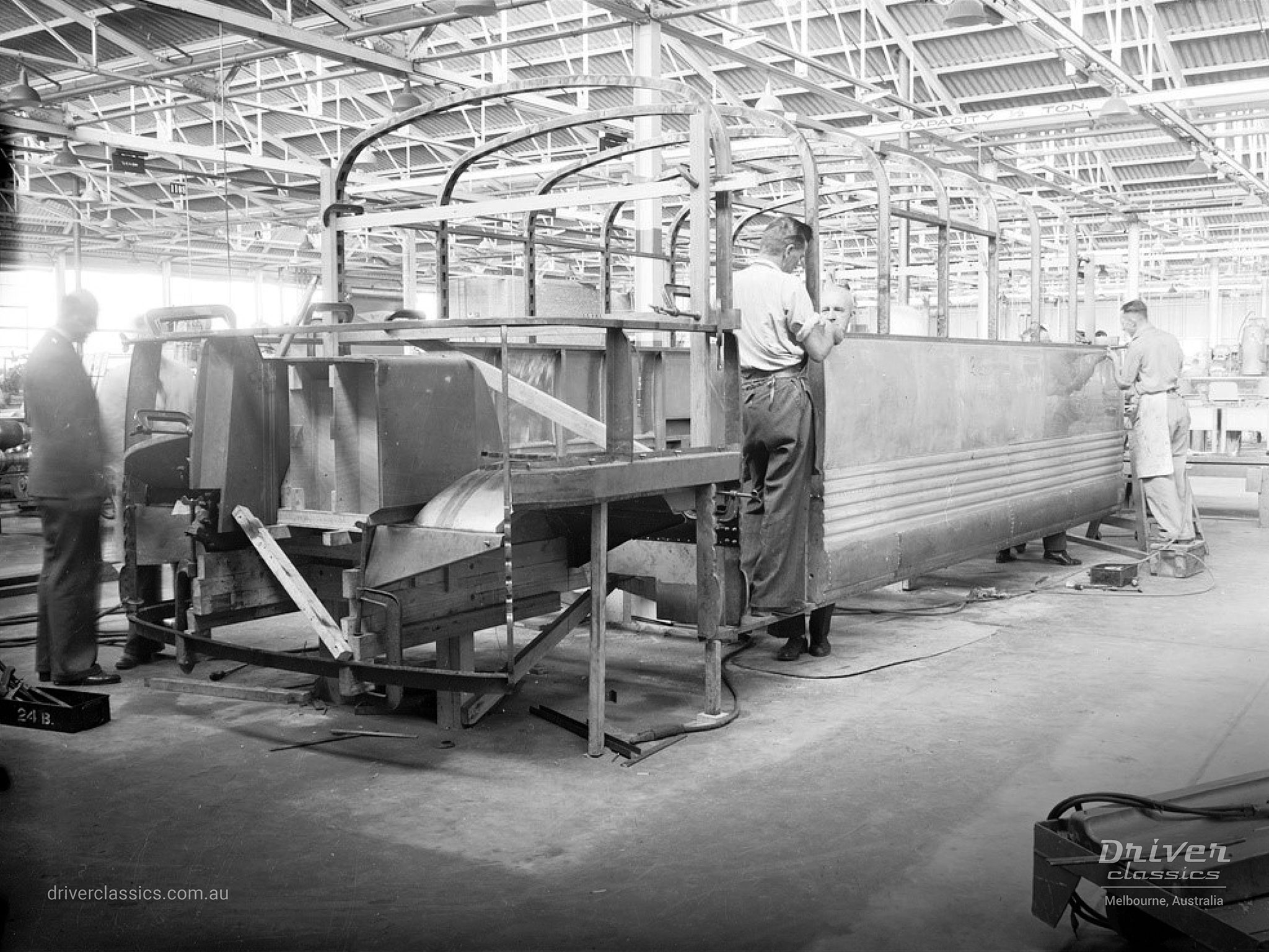 Construction of Bedford OB bus prototype in Adelaide SA. Photo taken 1946.