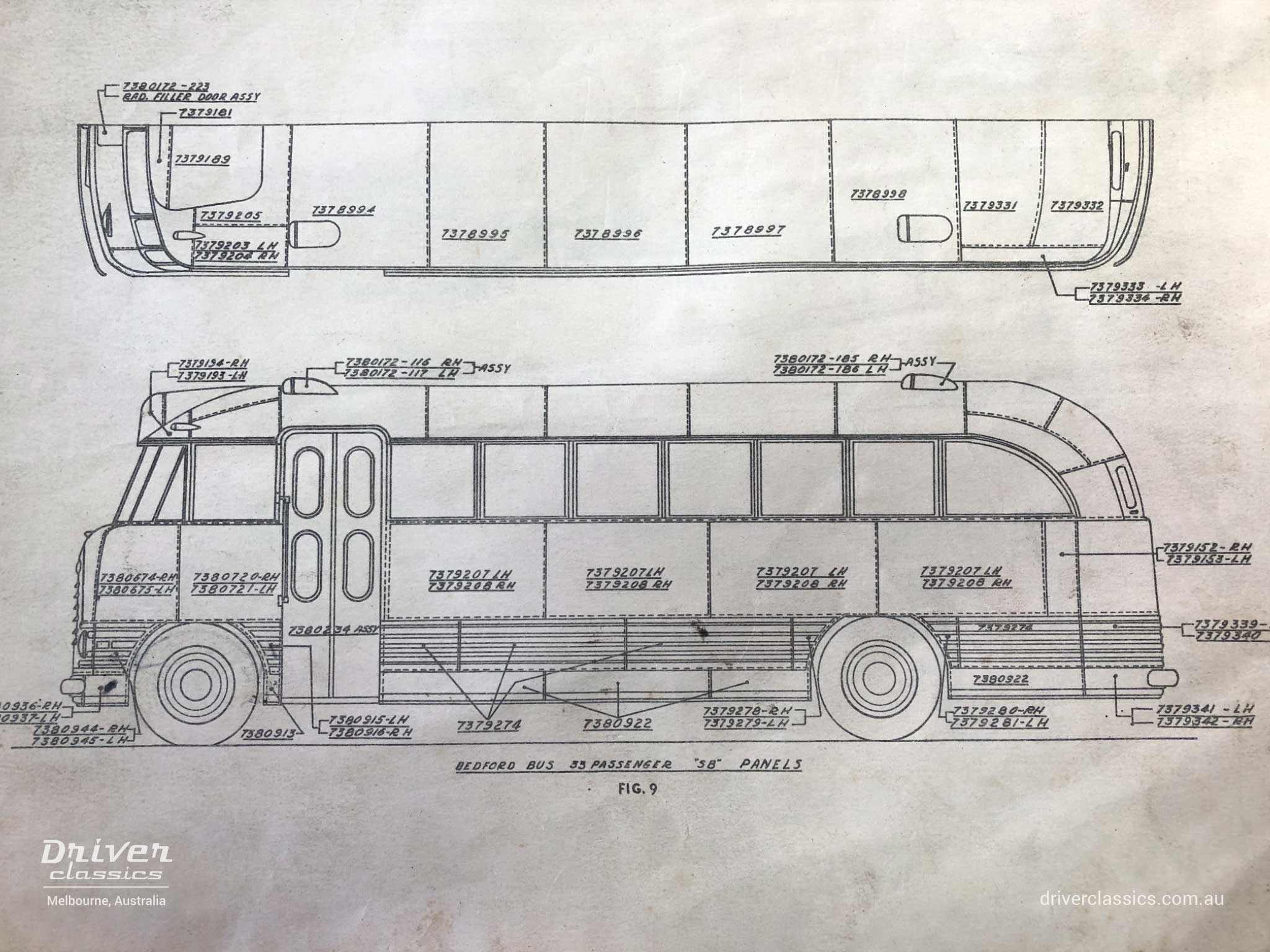 1952 Bedford SB Bus Line Drawing, flat screen