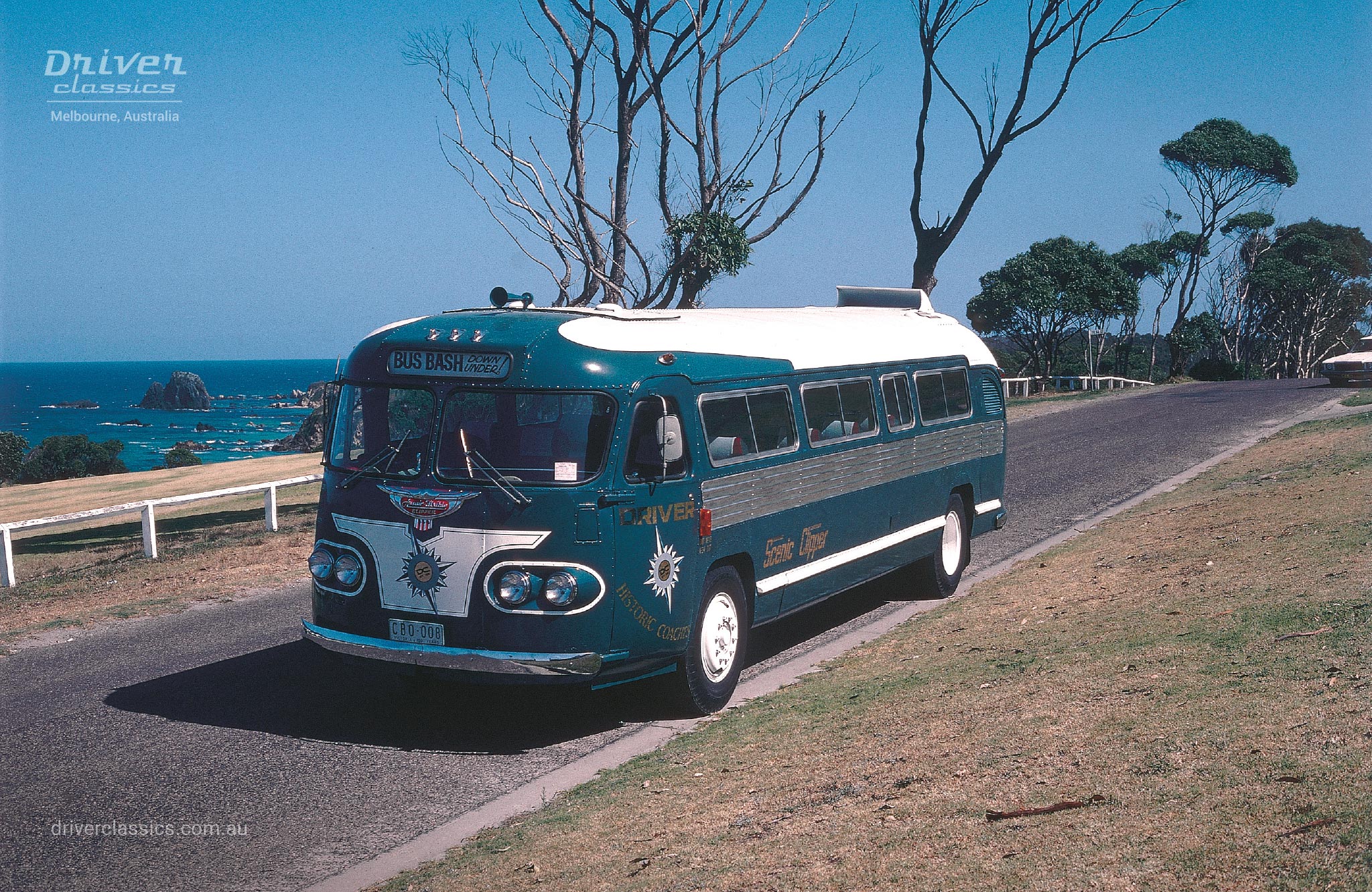 1954 Ansair Flxible Clipper by the beach. Photo taken in Narooma NSW in February 1985.
