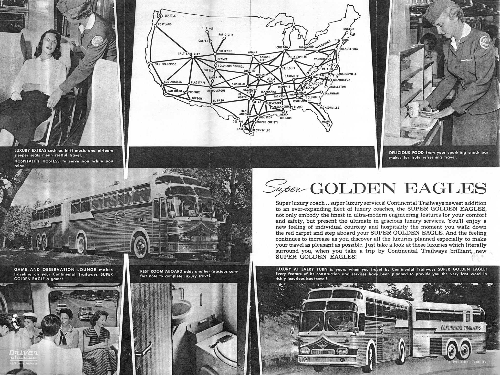 Continental Trailways brochure for the 1959 Super Golden Eagles back