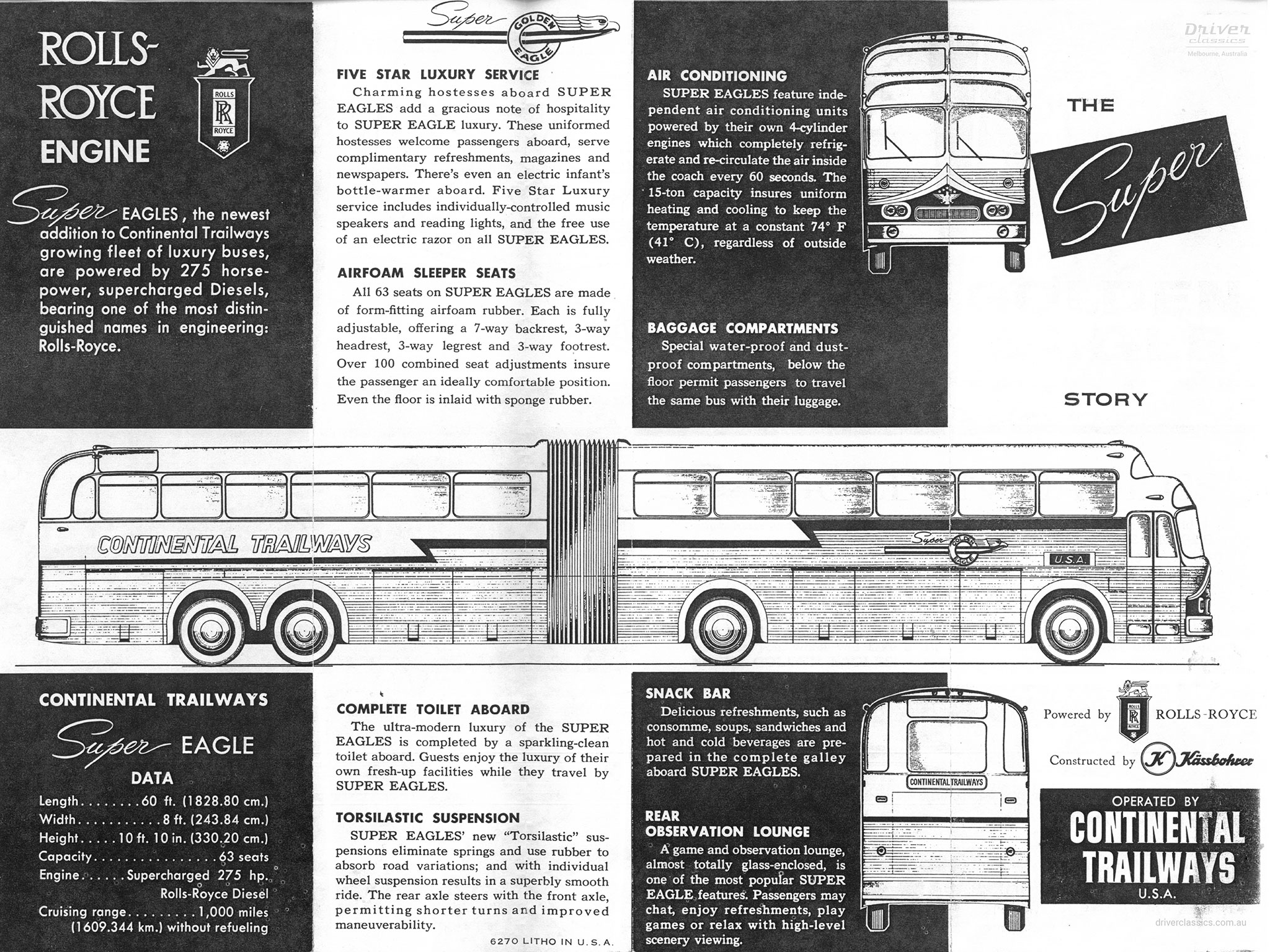 Continental Trailways brochure for the 1959 Super Golden Eagles front