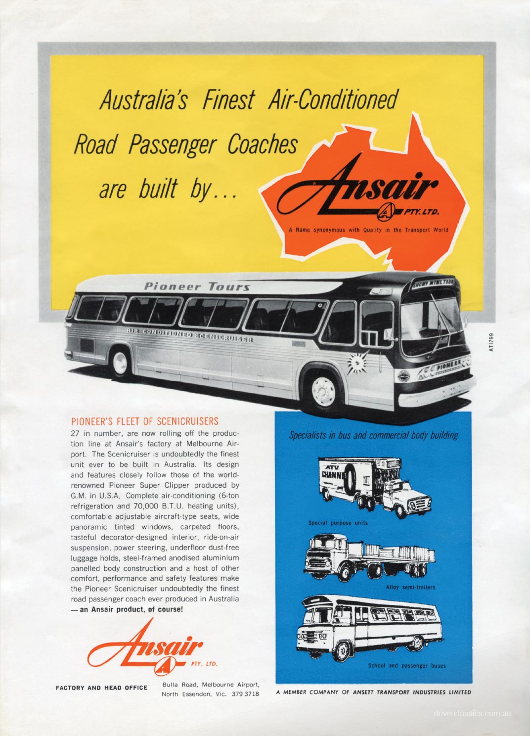  Ansair promotional Flyer, featuring the Ansair Scenicruiser