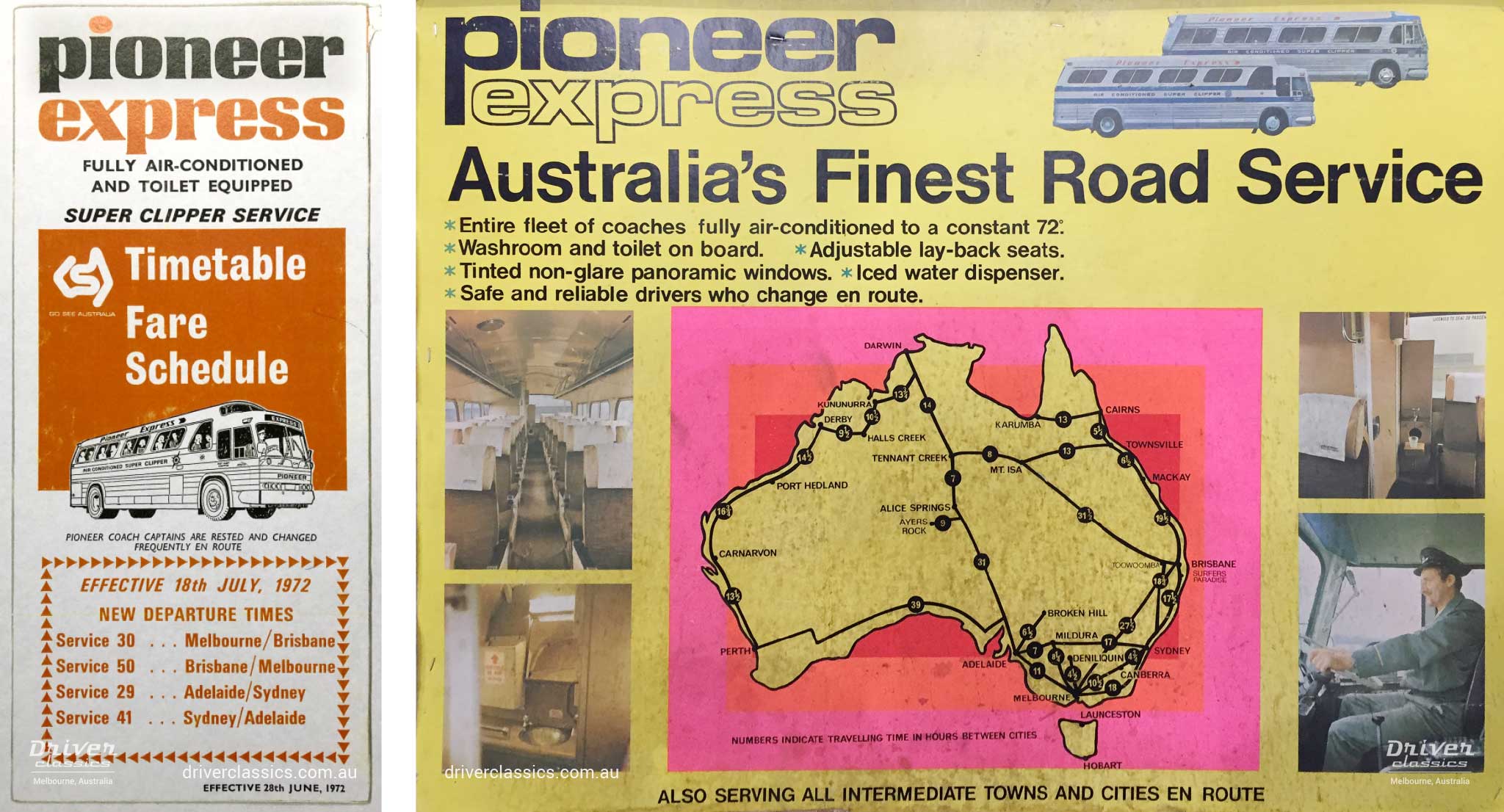 Pioneer Express timetable from 1972 featuring GM PD 4107 bus. Pioneer Express promotional material, circa late 1960s featuring GM PD 4106 and GM PD 4107 buses.
