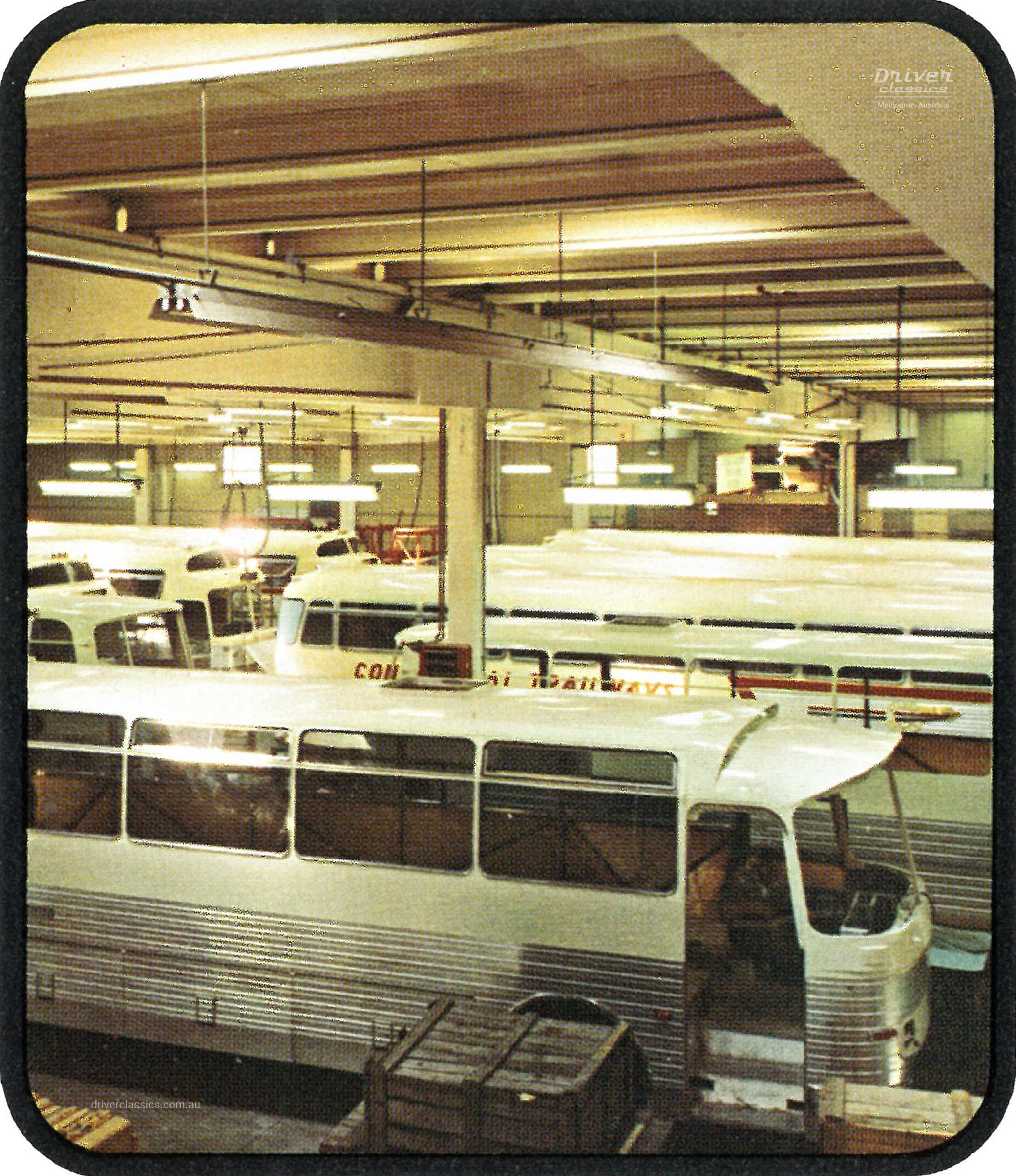 Photos of inside Bus and Car plant/factory in Brugge Belgium in 1968. Shows the production of Continental Trailways Silver Eagle Model 01s and a Model 04.