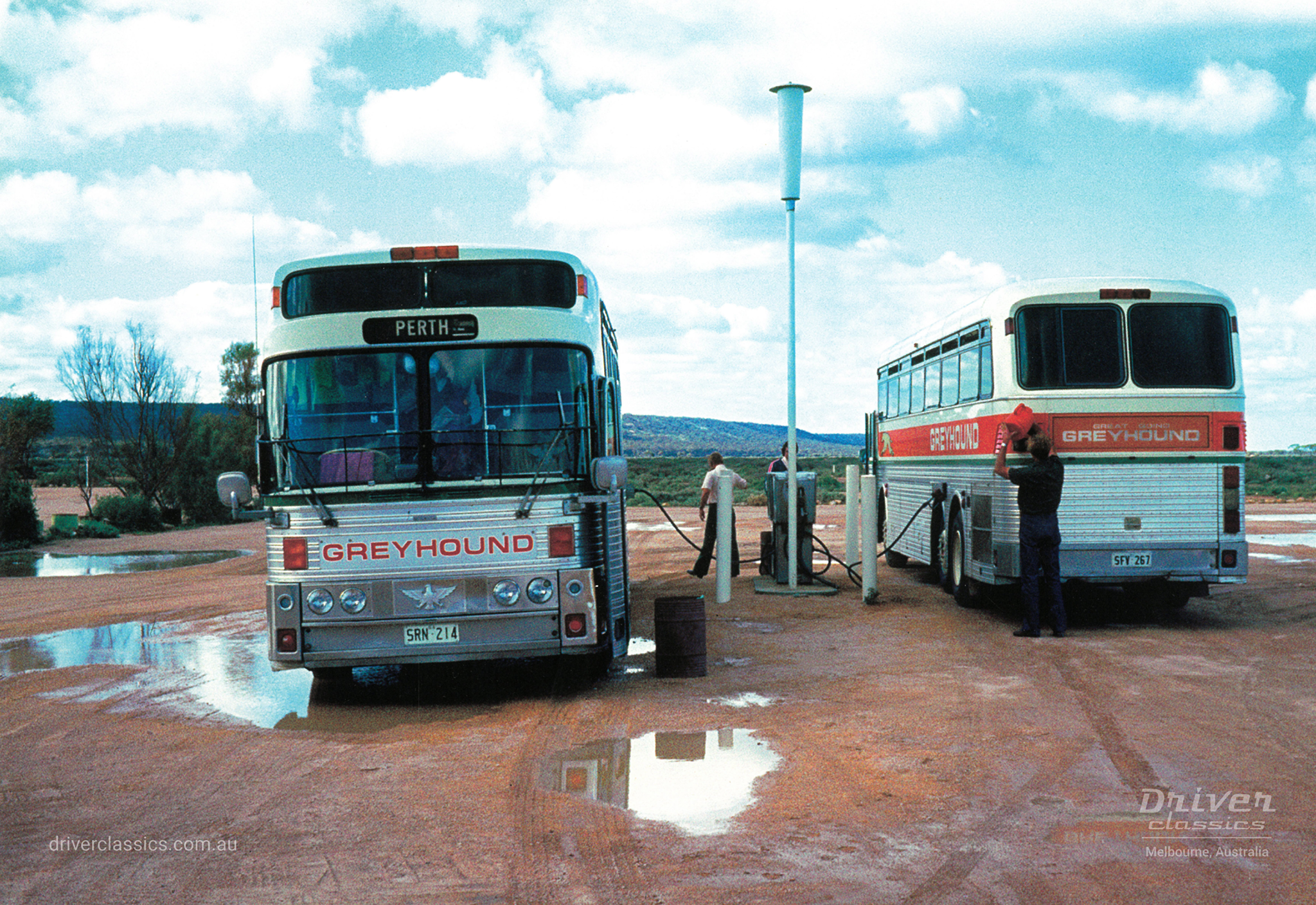 Eagle Model 05 buses, 1975 and 1977 models, Nullarbor Plain WA, photo taken late 1970's