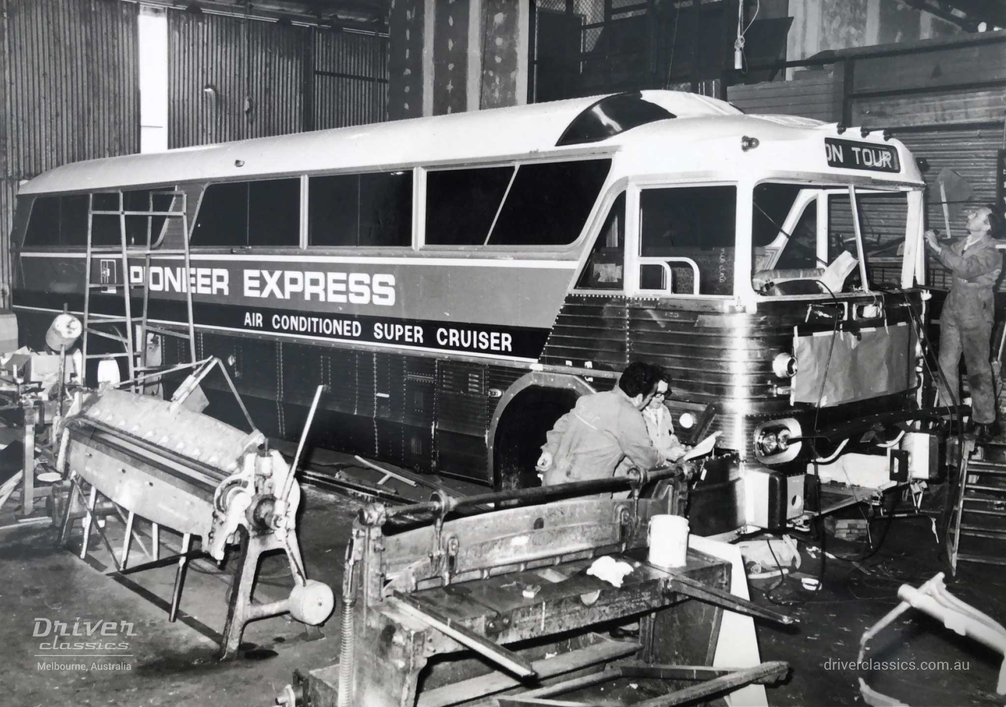 MCI MC7 bus, 1972 version, during LHD to RHD conversion by Ansair, Melbourne, Australia