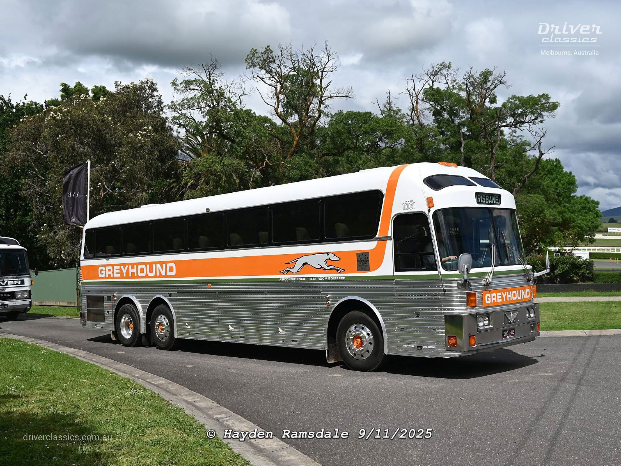 Eagle Model 10 R Bus (1984 model), and front of GM Denning Mono. Photo taken at Yarra Glen VIC, in November 2025