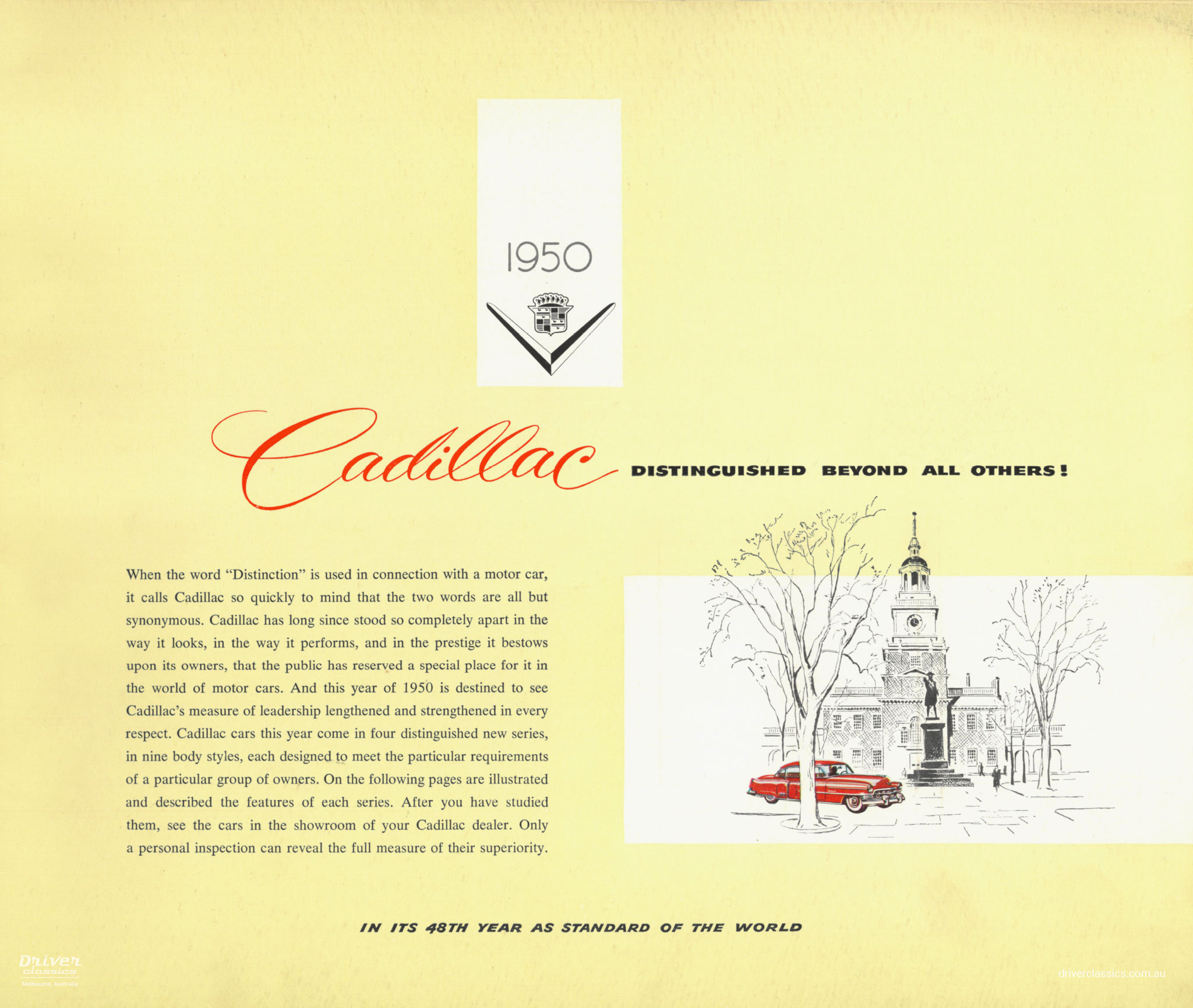 Page from 1950 Cadillac brochure. Reads 