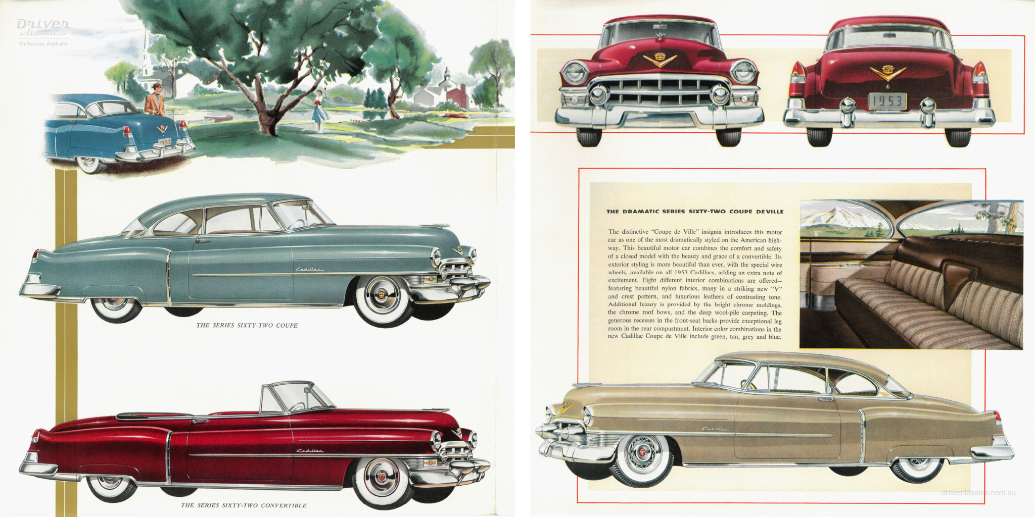 Pages from 1952 and 1953 Cadillac brochures.