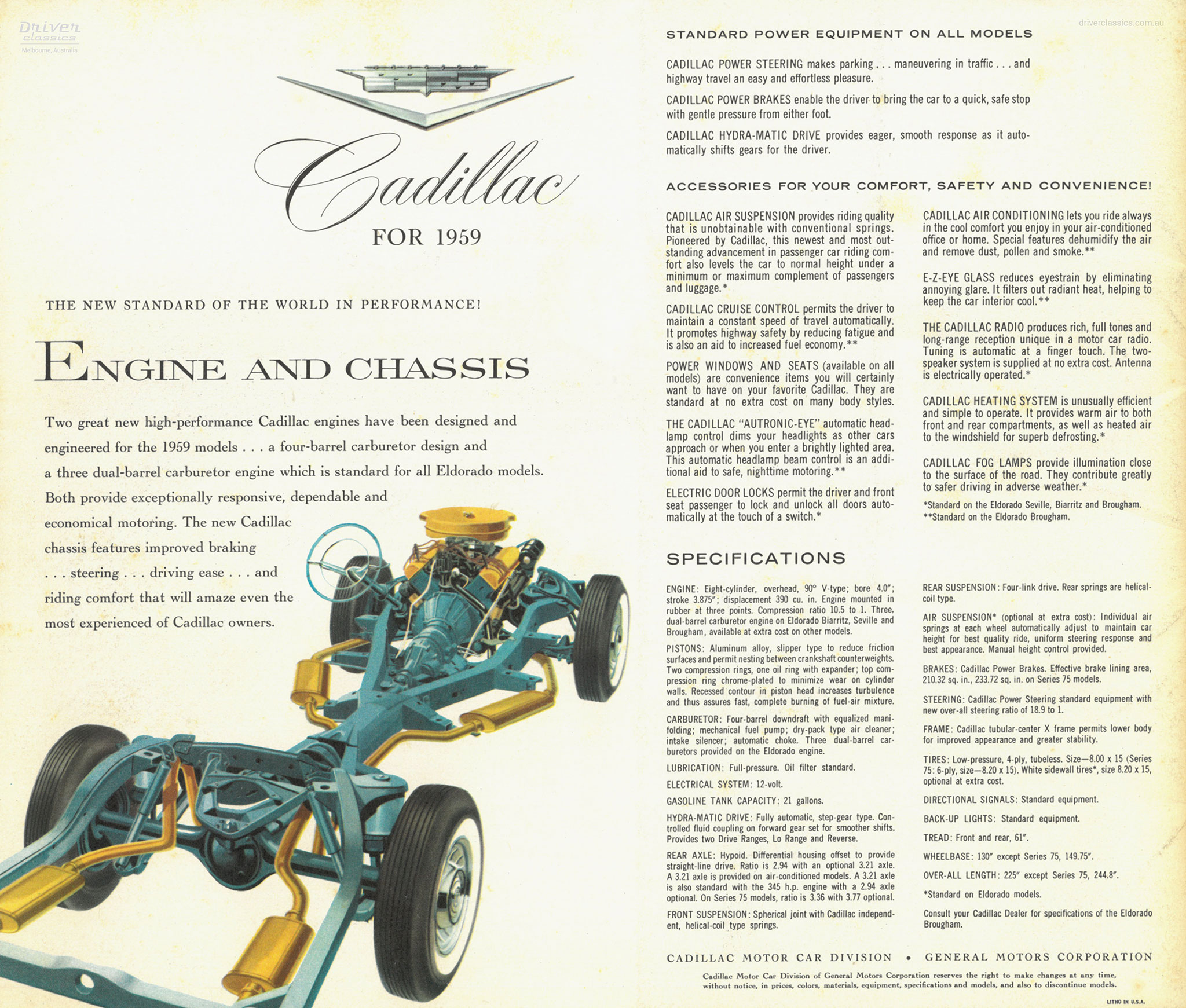 Page from 1959 Cadillac brochure. Reads 