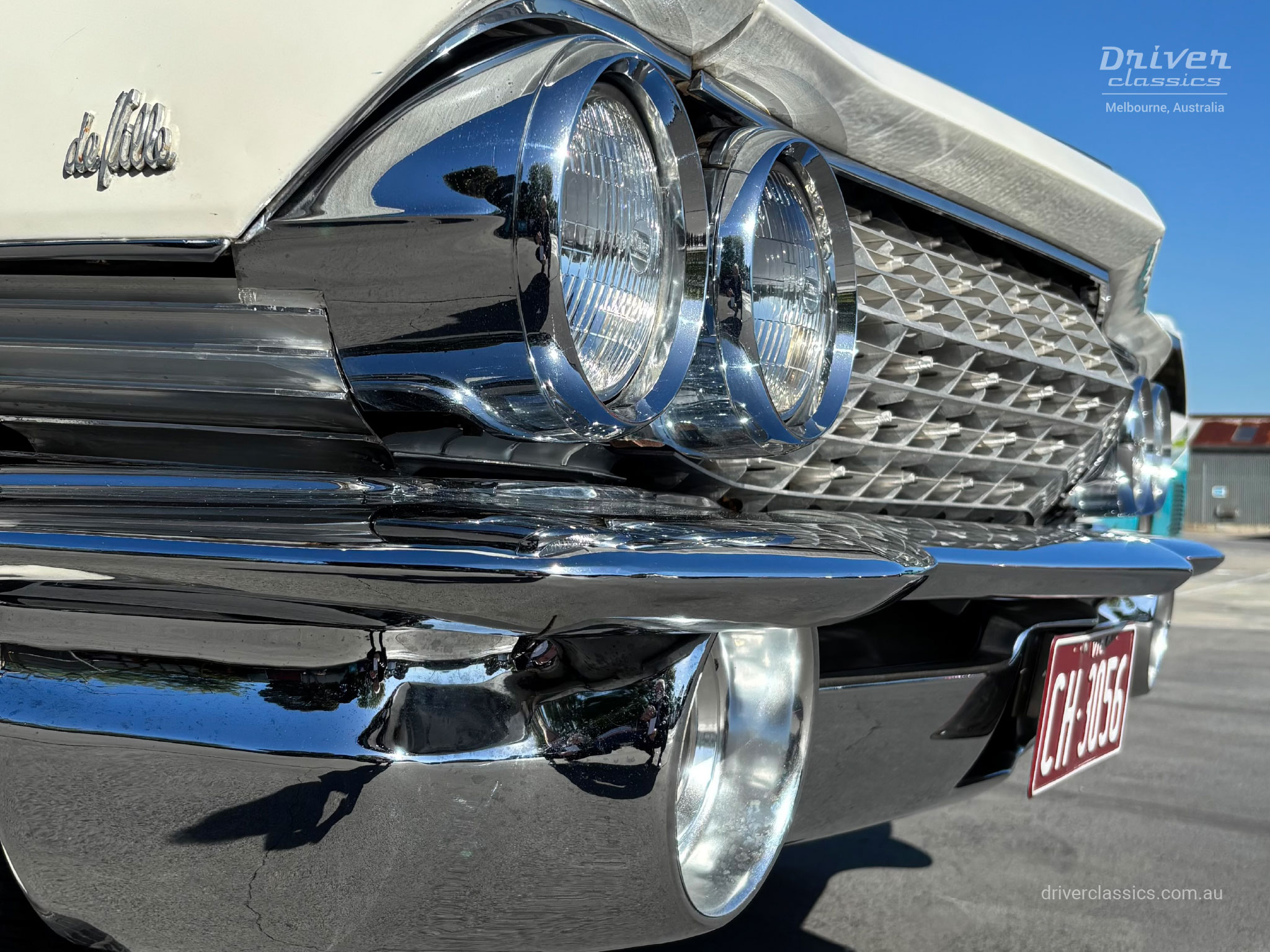 Cadillac Coupe de Ville (1961 Model), grille and headlight area. Photo taken at Mt Waverley VIC, September 2026