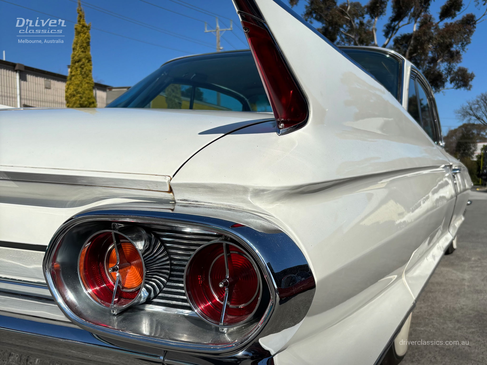 Cadillac Coupe de Ville (1961 Model), rear lights and tail fin. Photo taken at Mt Waverley VIC, September 2026