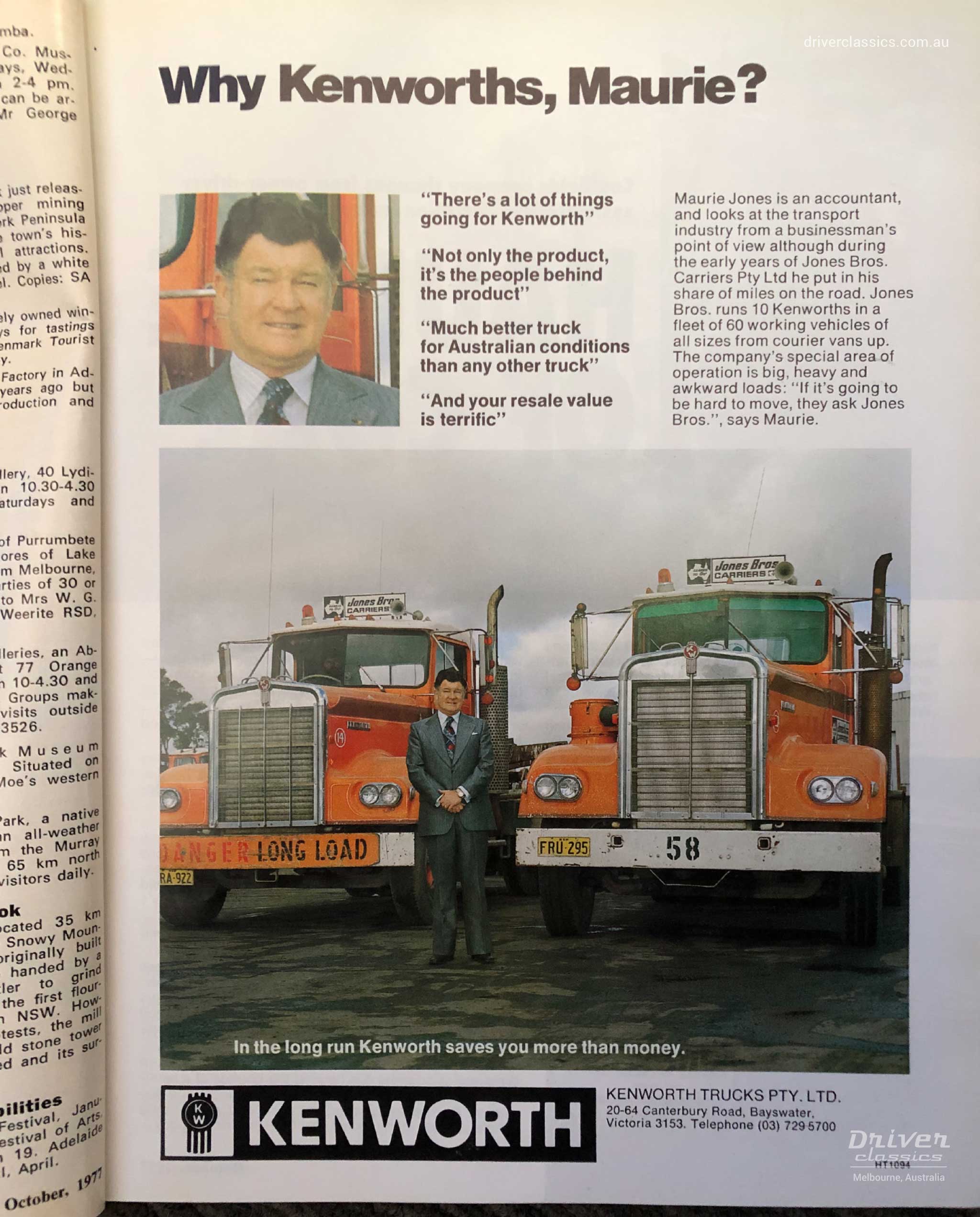 Kenworth Advertisement in Truck and Bus Transportation magazine, October 1977