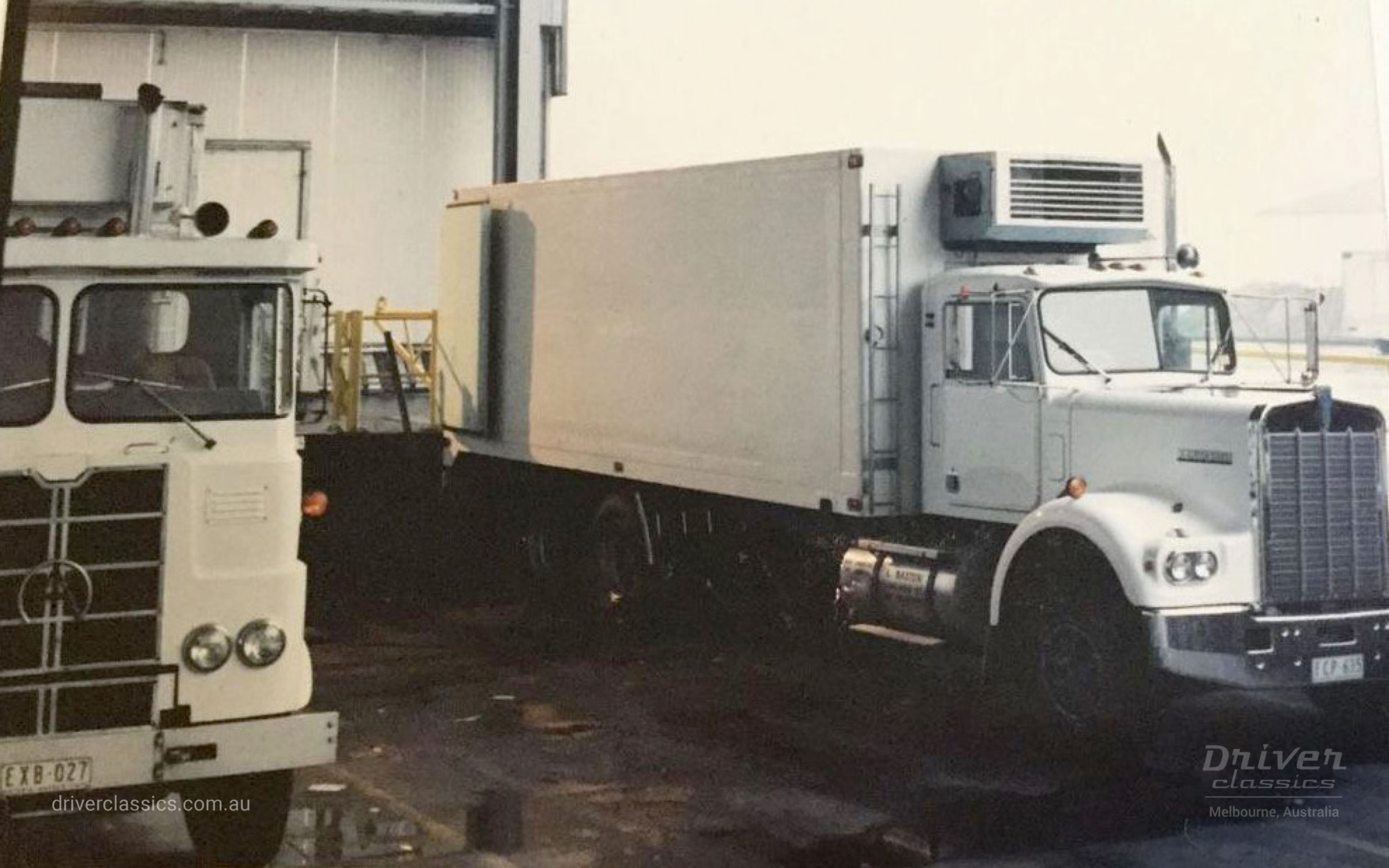 Kenworth W925 S2R truck (1977 model) next to an Atkinson truck. Photo taken at Preston, 1992